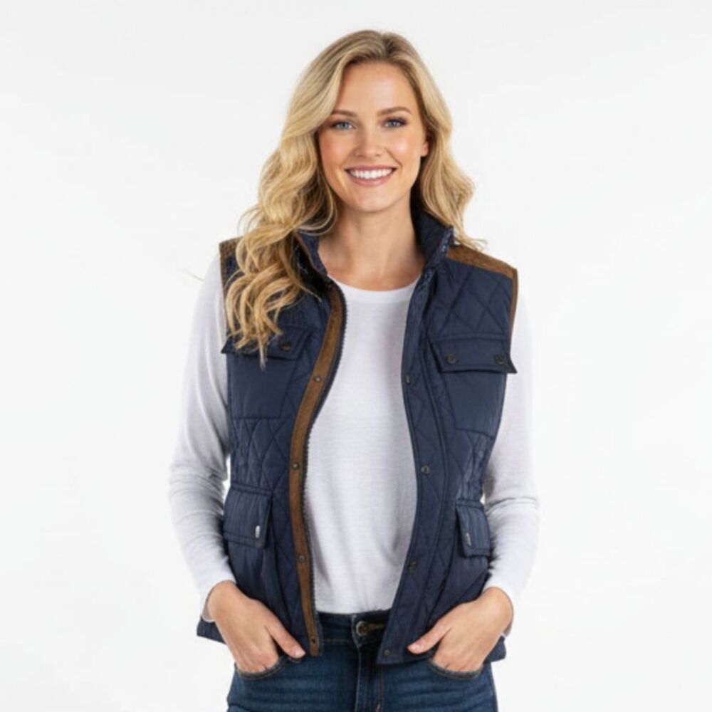 American Stitch Blue Quilted Zip & Snap Sleeveless Vest M NEW